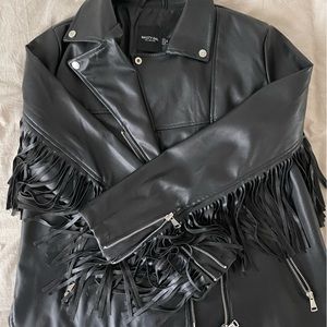 Nasty Gal Black Faux Leather Fringe Jacket